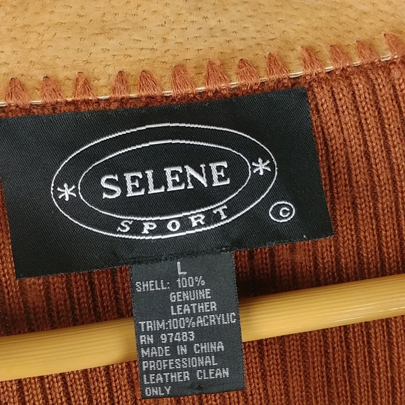 Selene Vintage Genuine Leather Panel Sweater Jacket #0110 - Picture 3 of 4